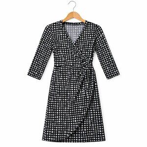 Vintage The Limited Faux Wrap Dress M Black White Geometric Work 3/4 Sleeve